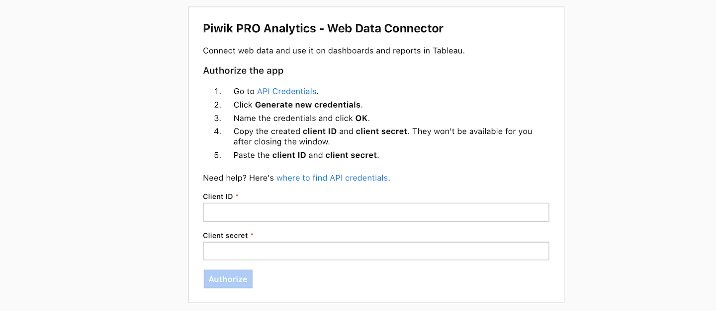 Tableau integration with Piwik PRO