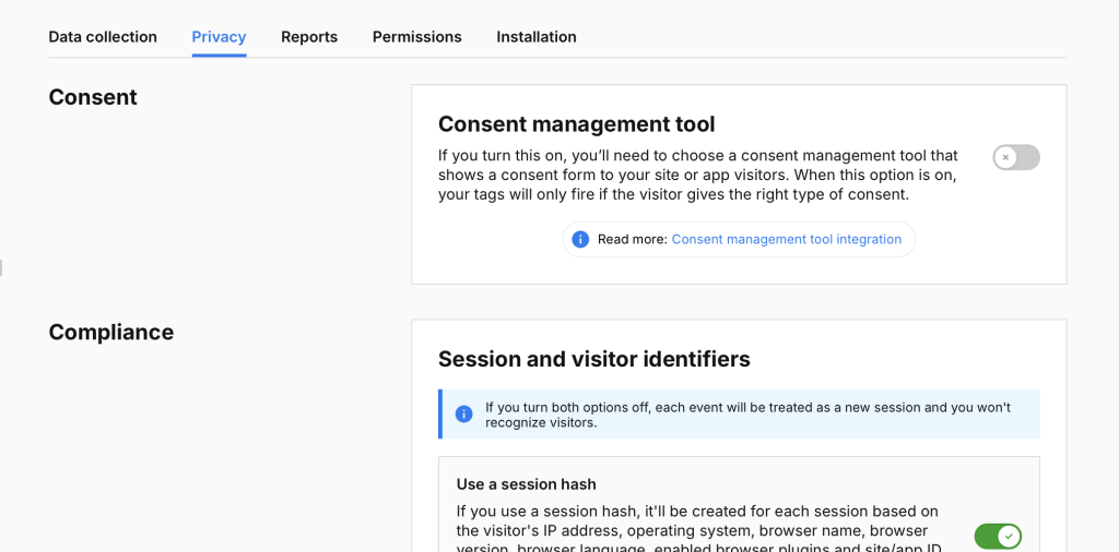 privacy with turned off consent management tool