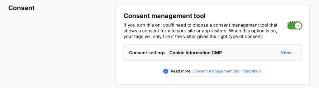 Consent management tool is on in Piwik PRO