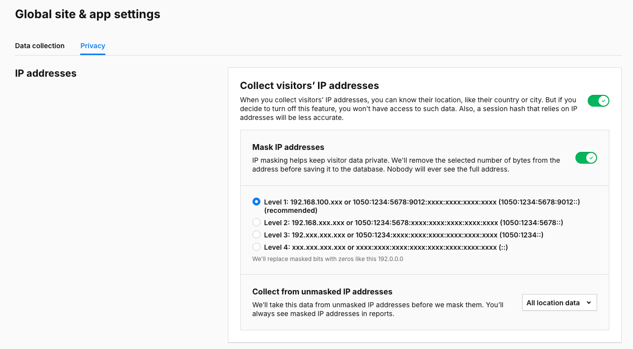 Collect visitors IP addresses setting in Piwik PRO Analytics Suite

