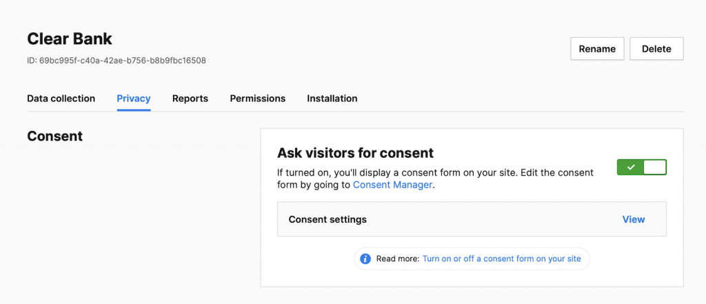 Turn on or off the consent form on your site | Piwik PRO help center