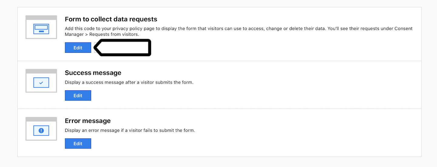 Form to collect data requests
