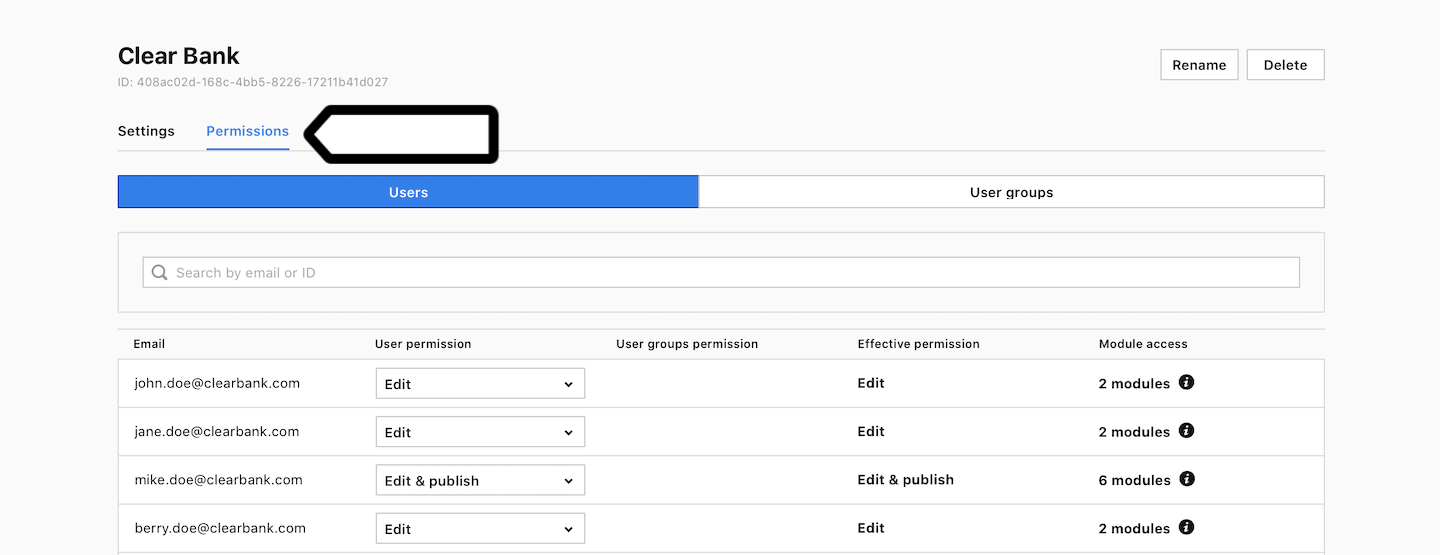 Site or app permissions in Piwik PRO