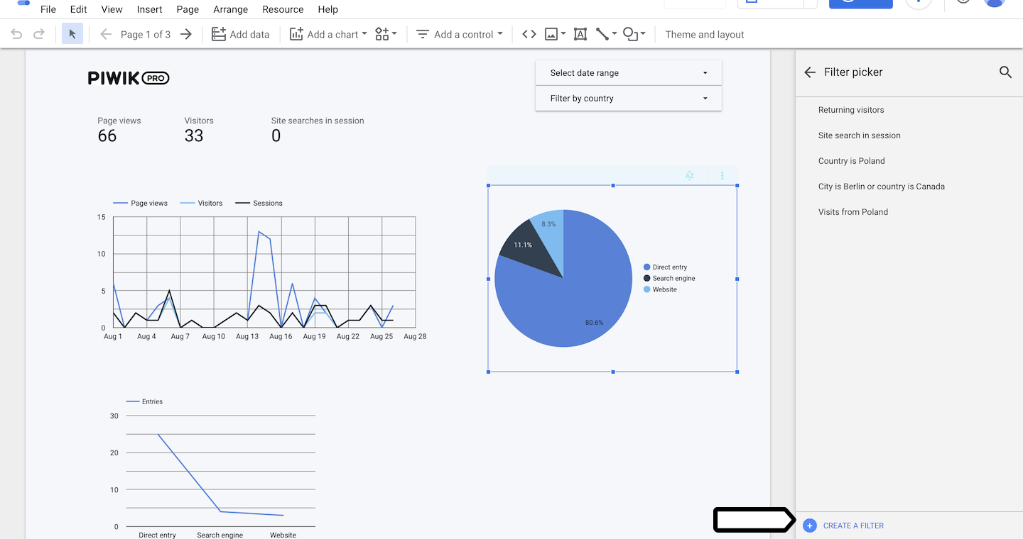 Use Piwik PRO filters in Google Data Studio