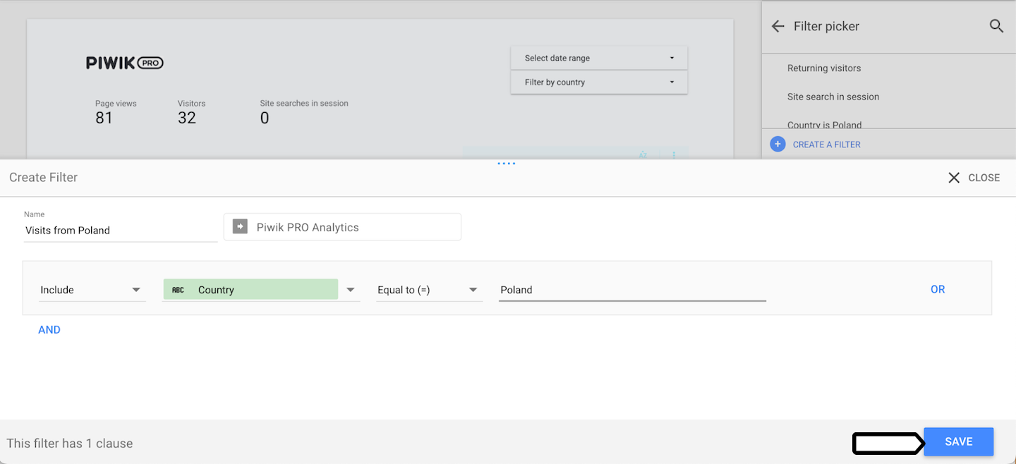 Use Piwik PRO filters in Google Data Studio