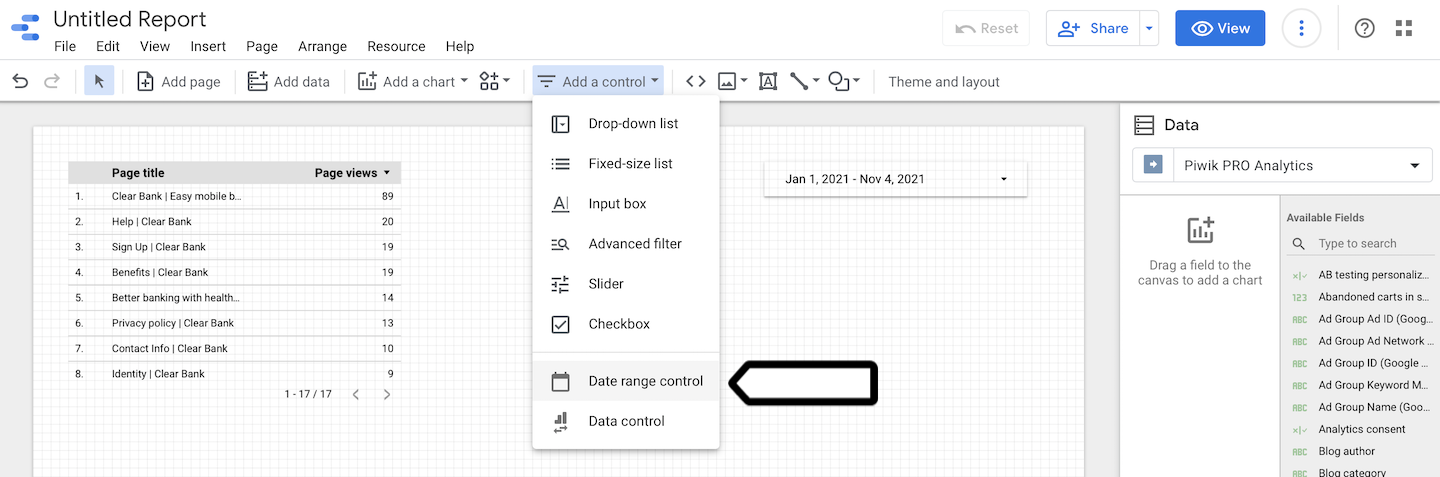 Report in Google Data Studio