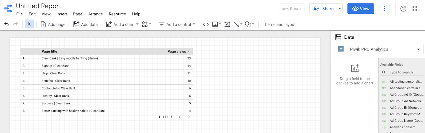 Report in Google Data Studio