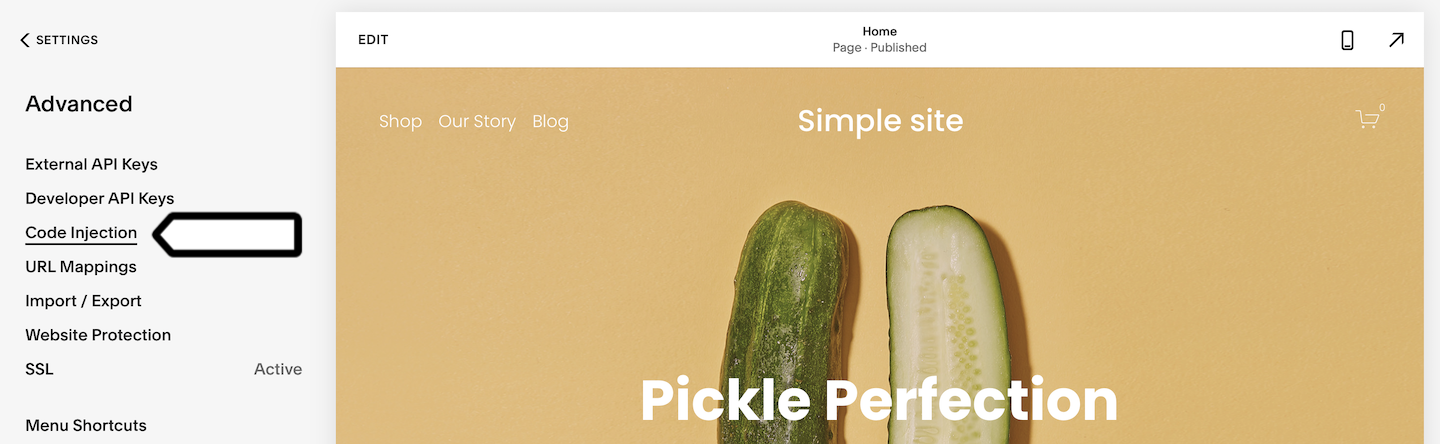 Code injection on Squarespace