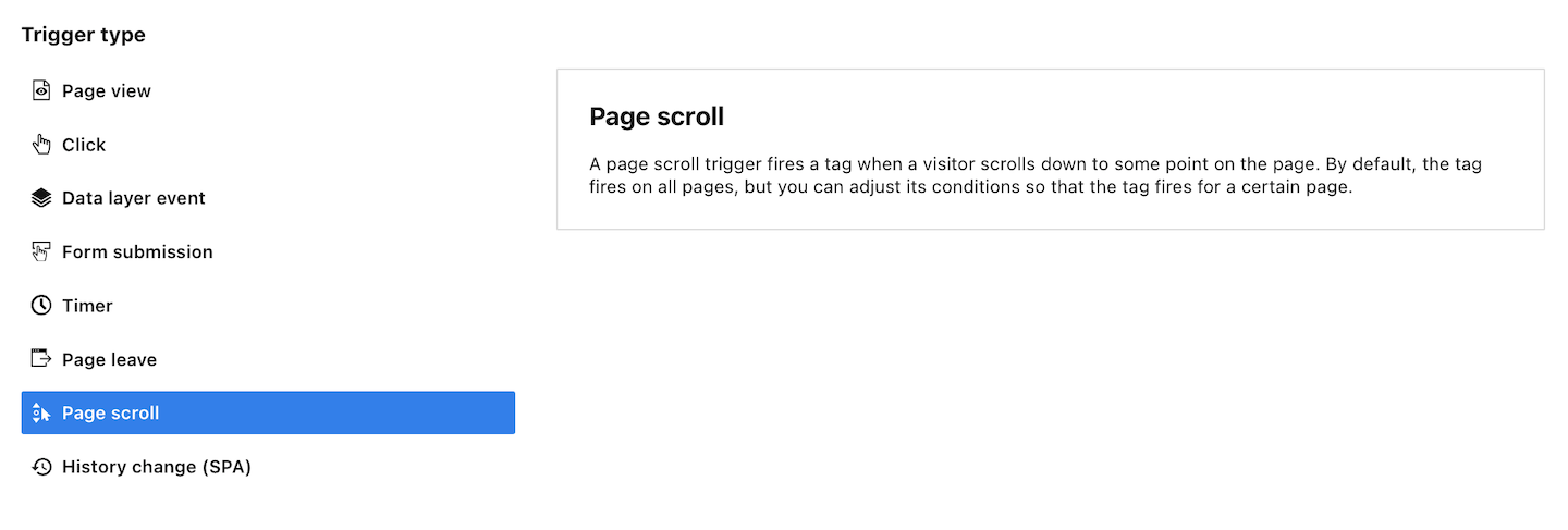 Page scroll trigger in Piwik PRO