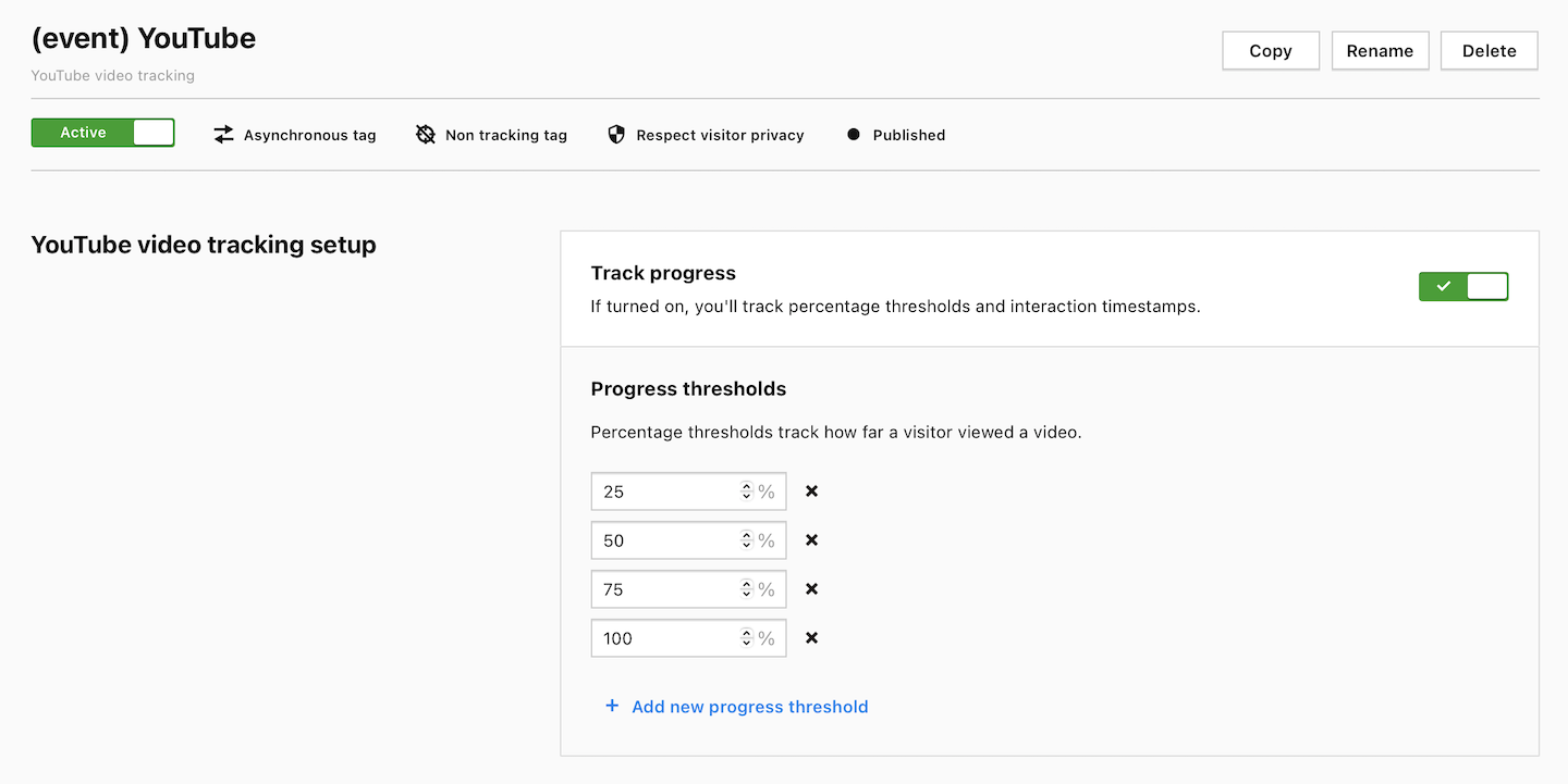 YouTube video tracking tag