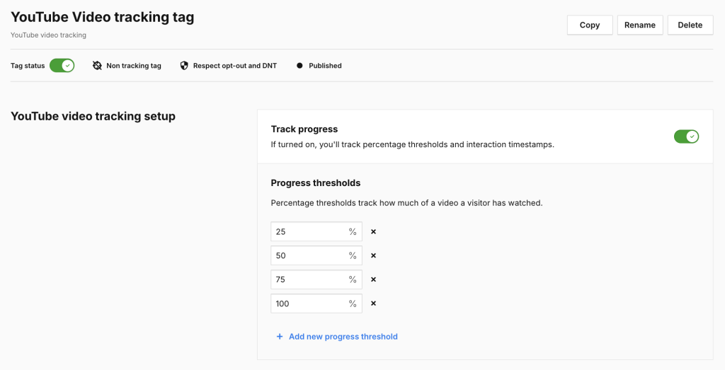 YouTube video tracking tag | Piwik PRO help center
