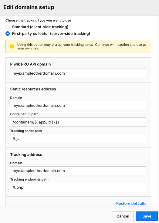 Edit domains setup in Piwik PRO
