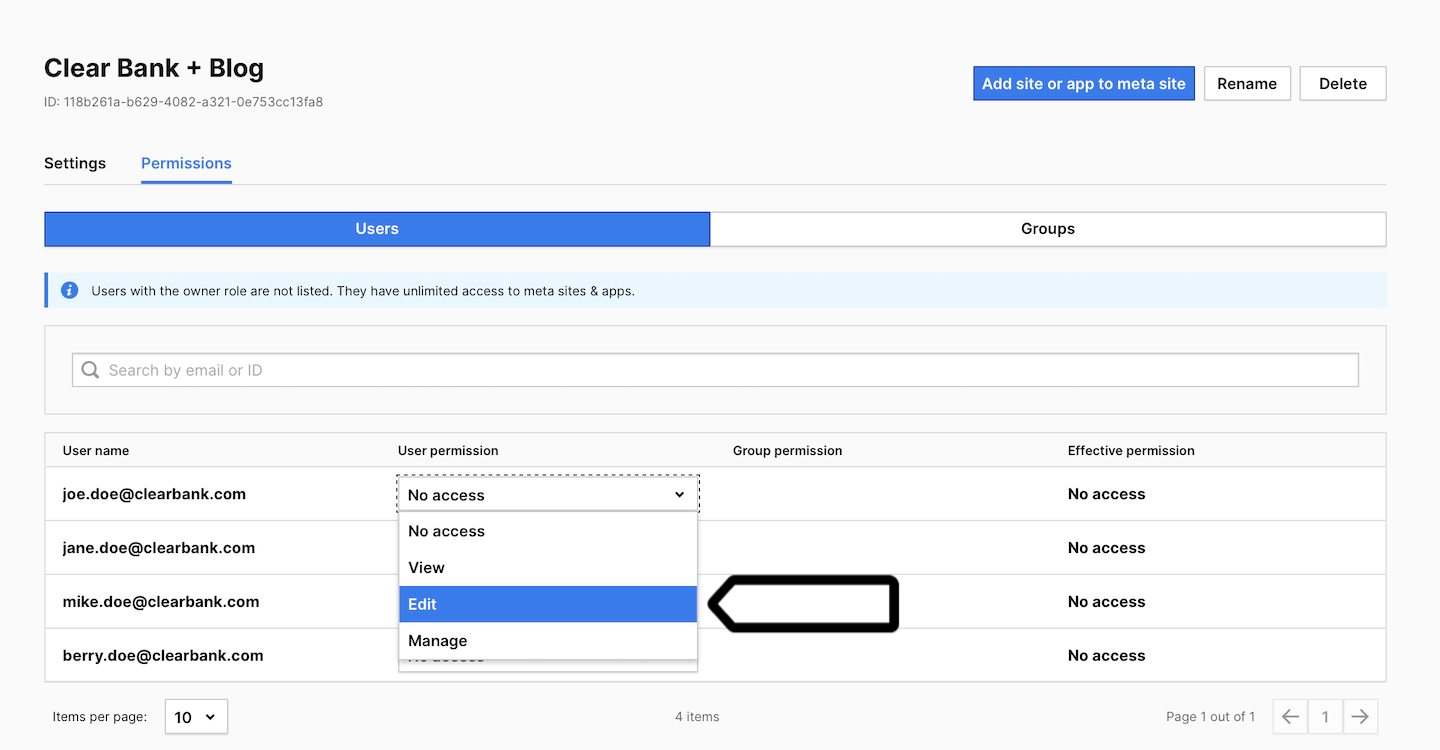 Meta site/app permissions in Piwik PRO