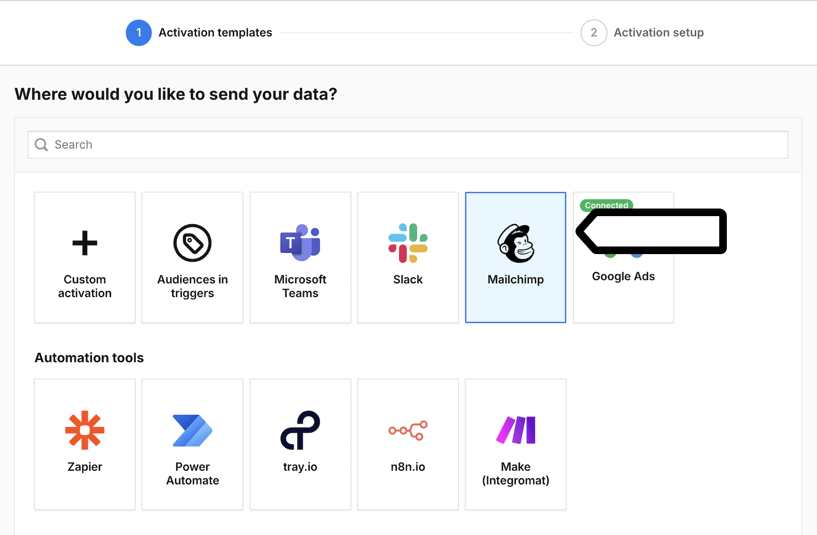 Mailchimp activation settings in Piwik PRO Data Activation
