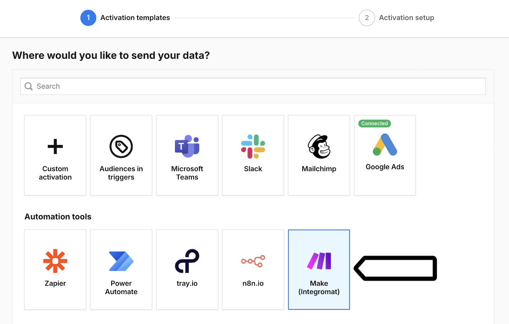 Make Integromat data activation settings in Piwik PRO Data Activation