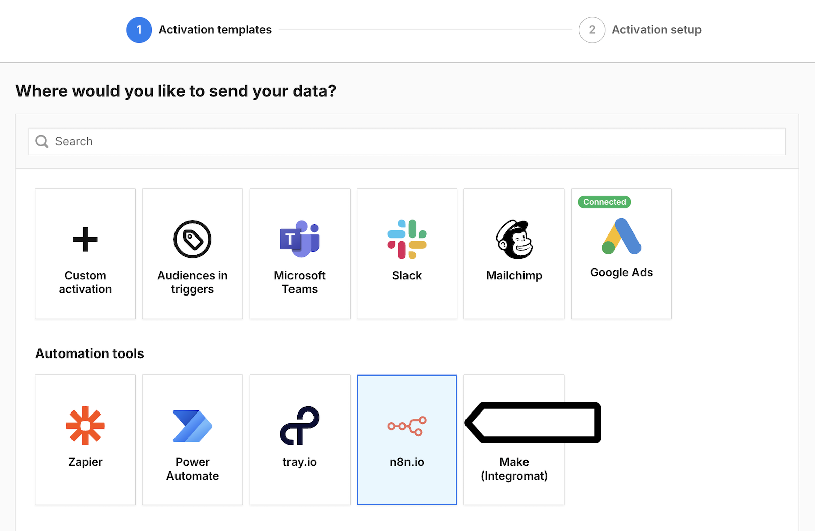 n8n_io data activation settings in Piwik PRO 