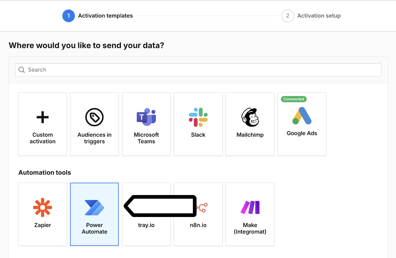power automate activation settings in Piwik PRO Data Activation 
