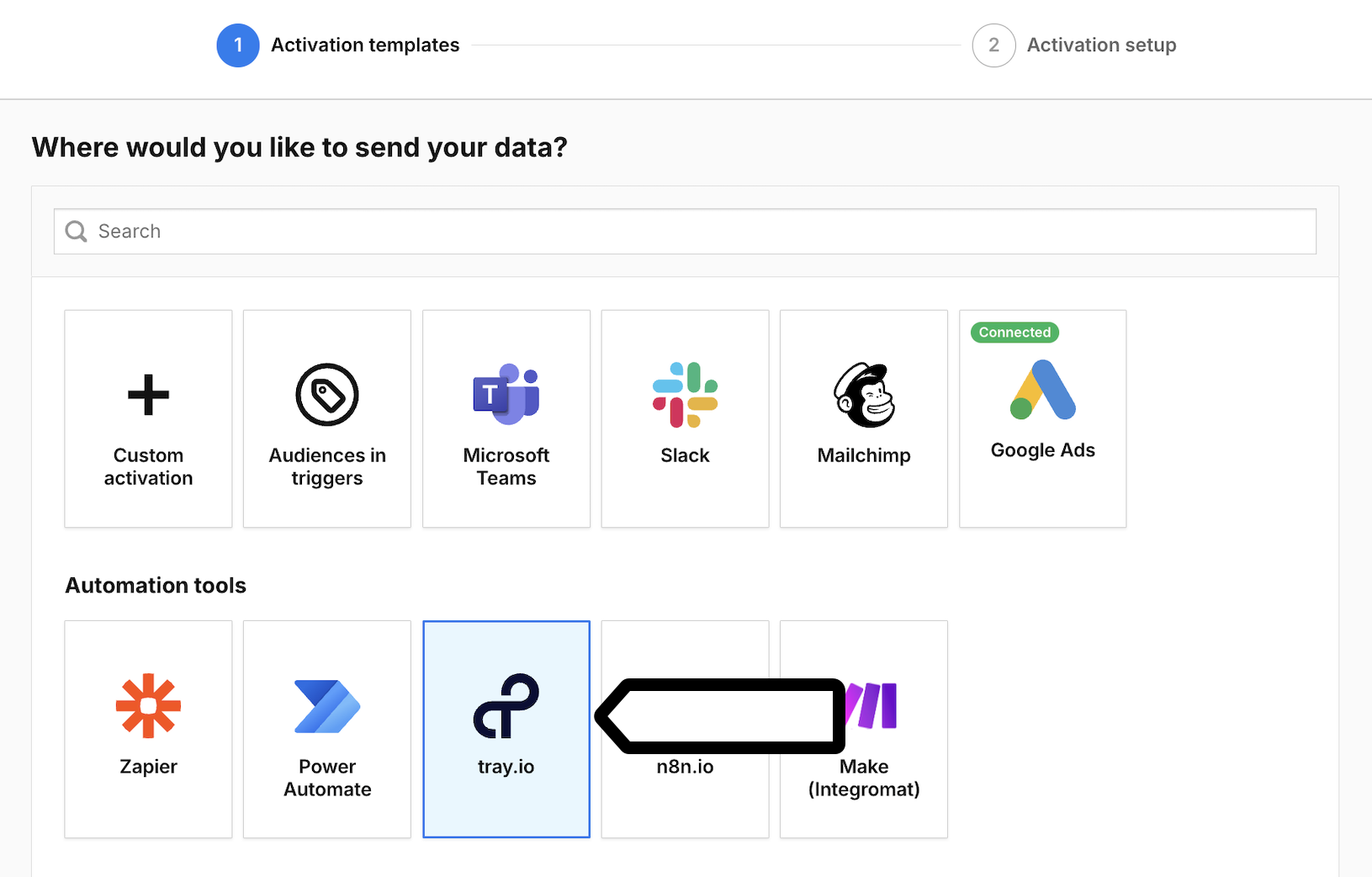 tray_io data activation in Piwik PRO
