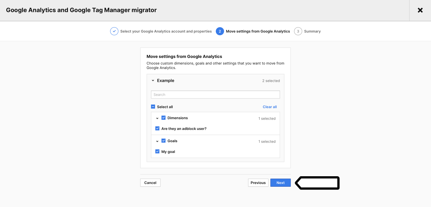 10-migration toolselect-GA-settings