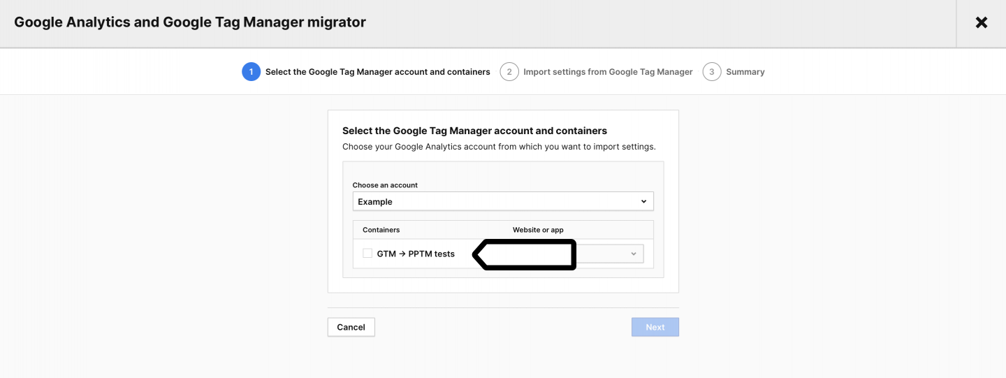 16-migration tool select-GTM-container