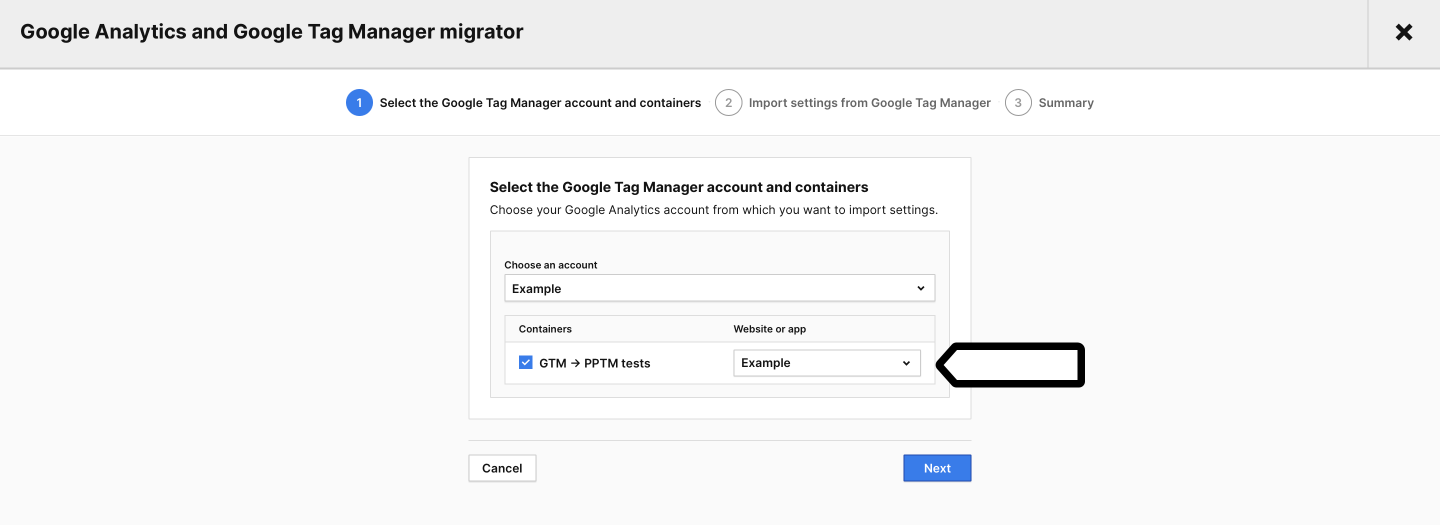 17-migration tool select-GTM-website-or-app