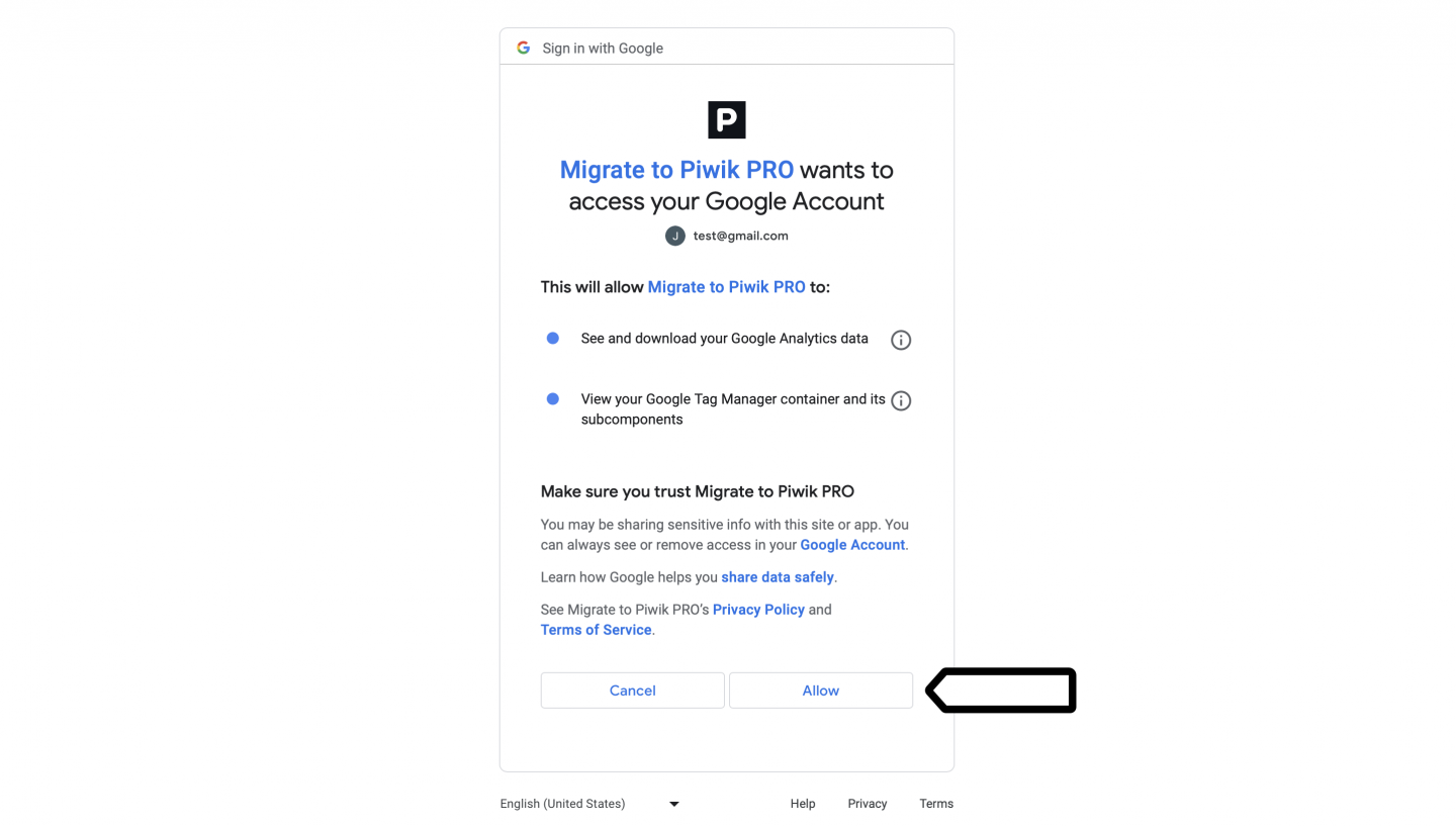 migration tool - click allow