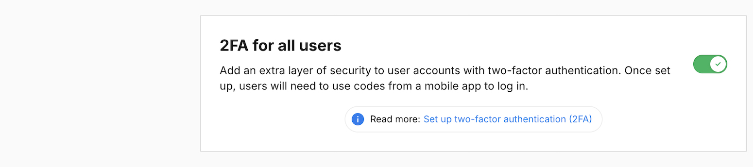 the two-factor authentication settings for all users in Piwik PRO
