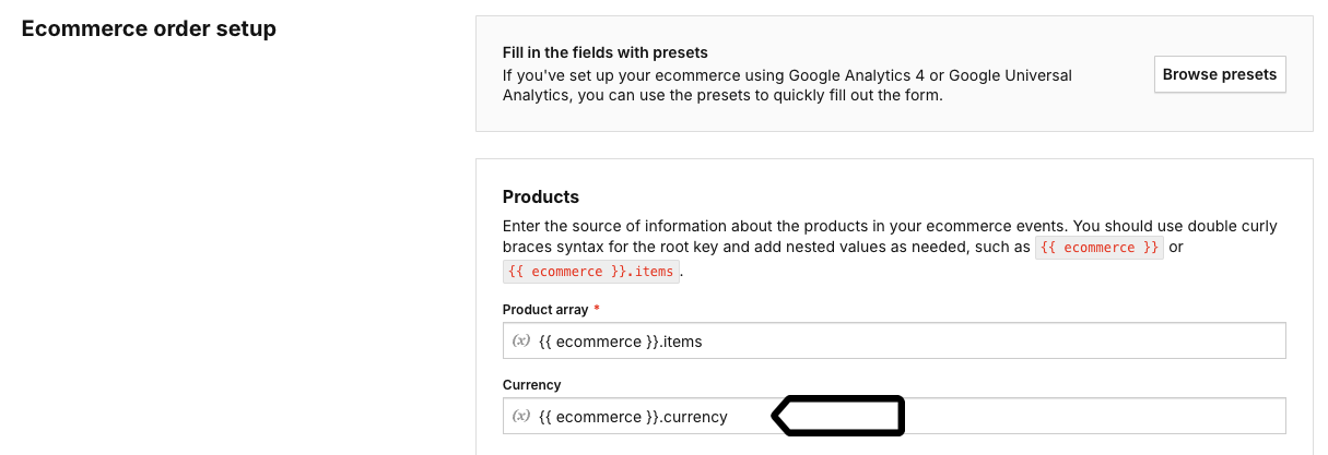 Ecommerce order setup