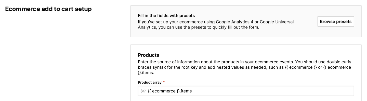 Ecommerce add-to-cart tag in Piwik PRO