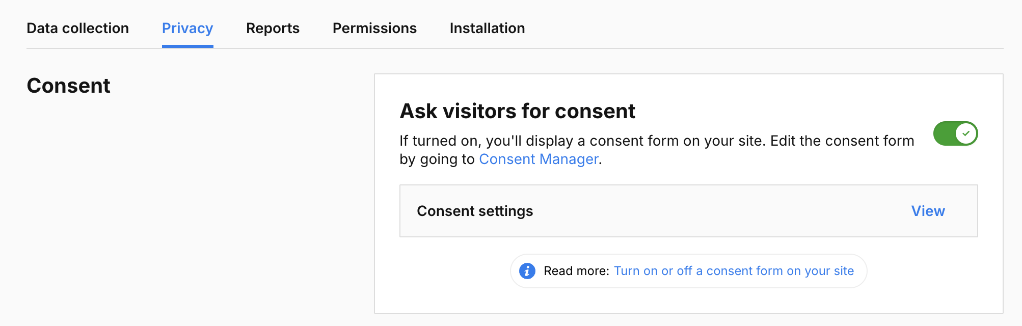 Ask for consent Piwik PRO privacy settings