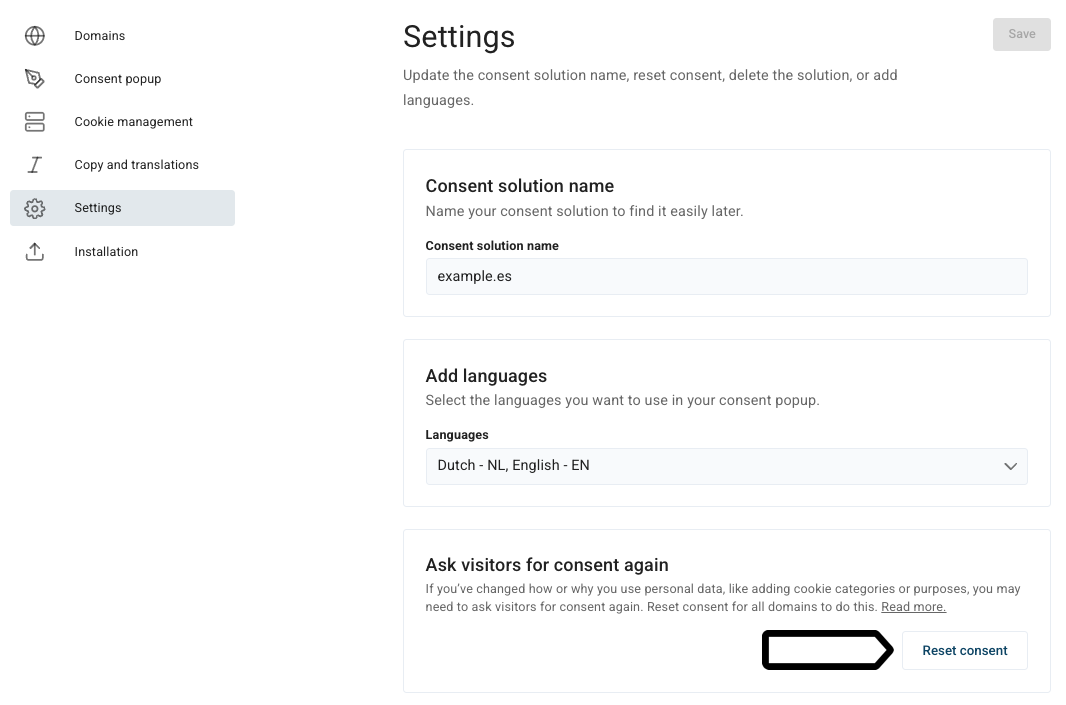 Reset consent in Cookie Information