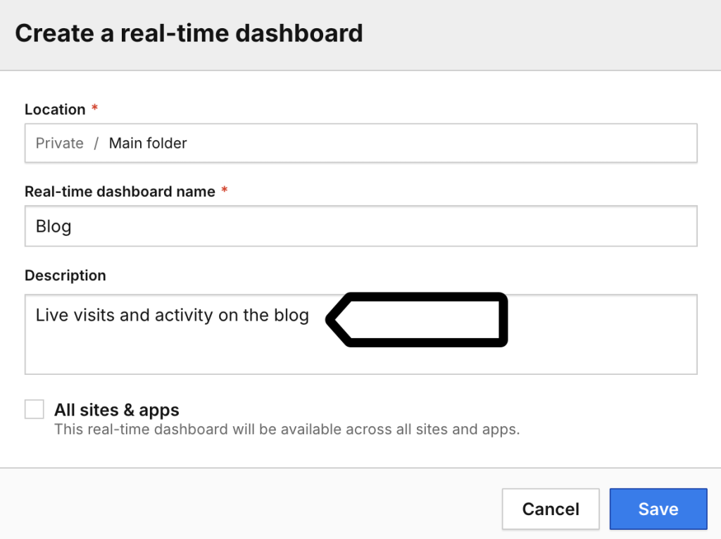 Add a description to a real-time dashboard in Piwik PRO Analytics