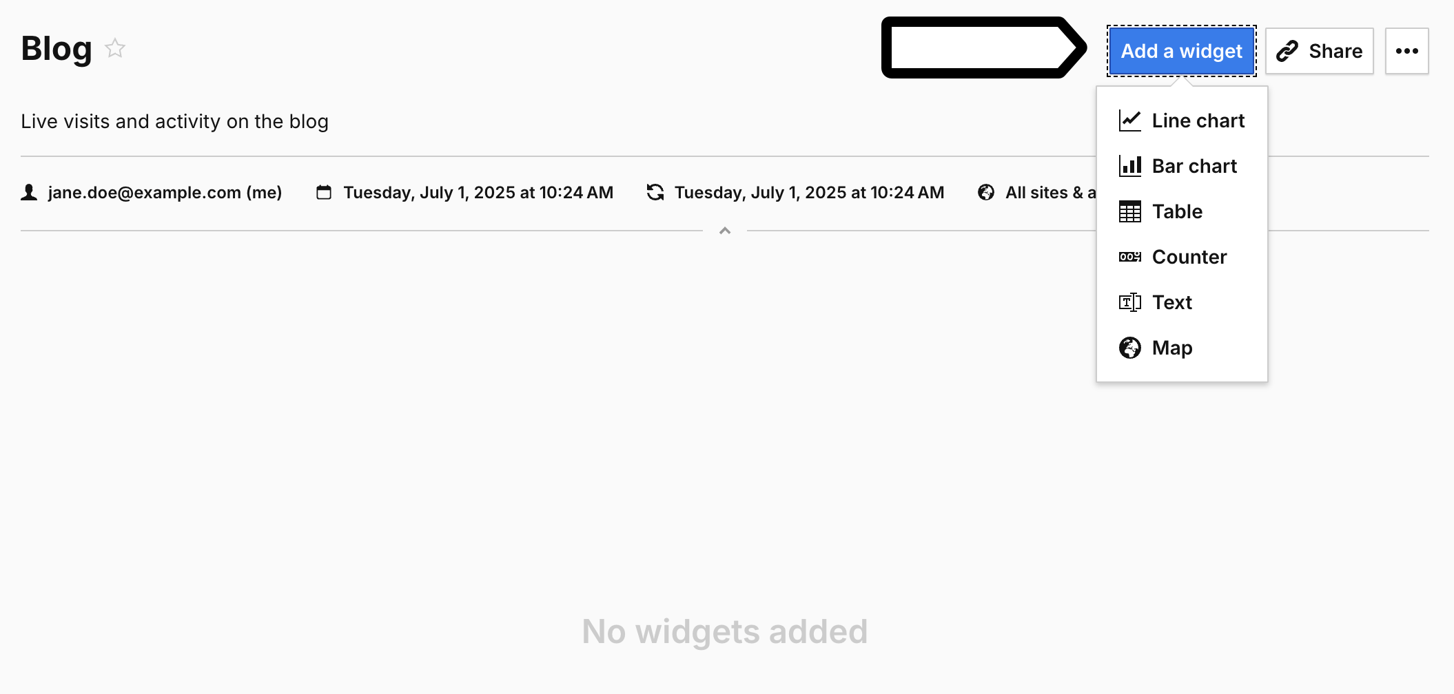 Add a widget to a real-time dashboard in Piwik PRO Analytics