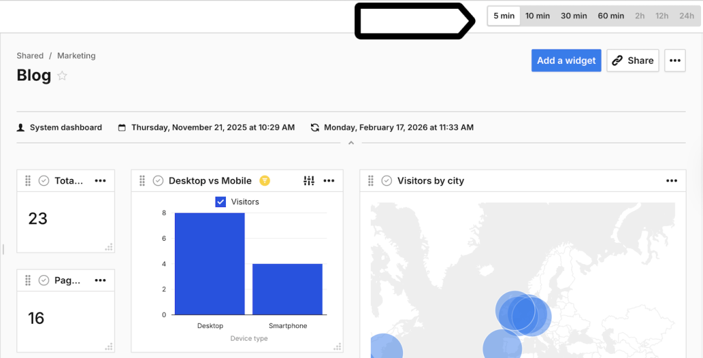 Setting up the lookback window in Piwik PRO real-time dashboards