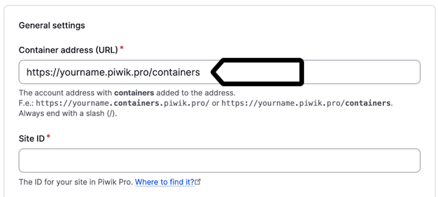 Drupal: install a container (with a tracking code)