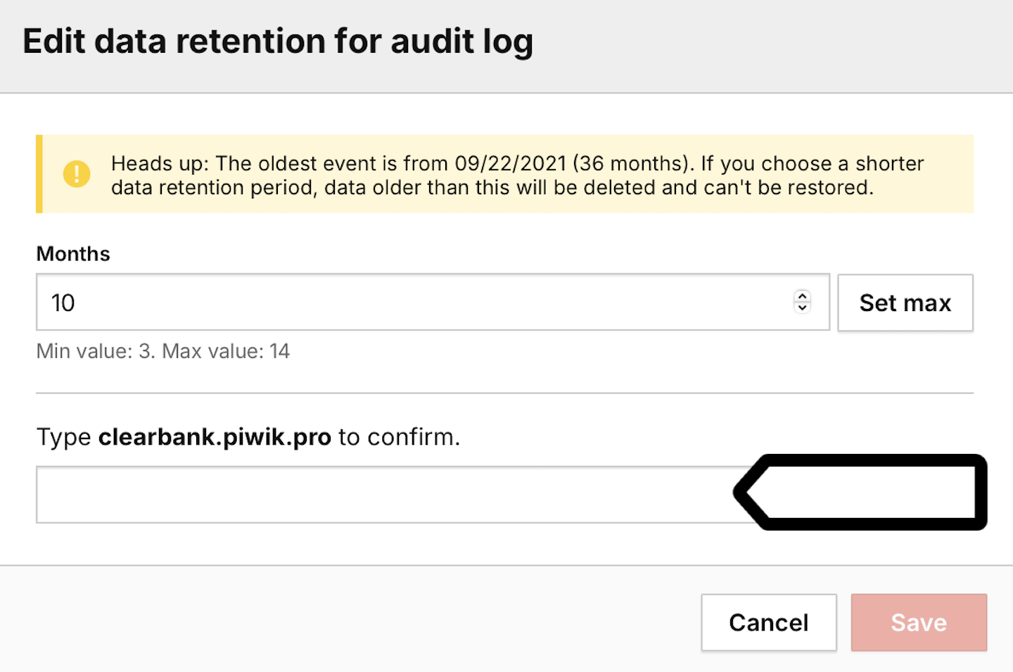 Audit log retention period in Piwik PRO