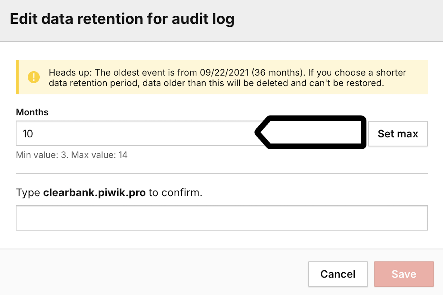 Audit log retention period in Piwik PRO