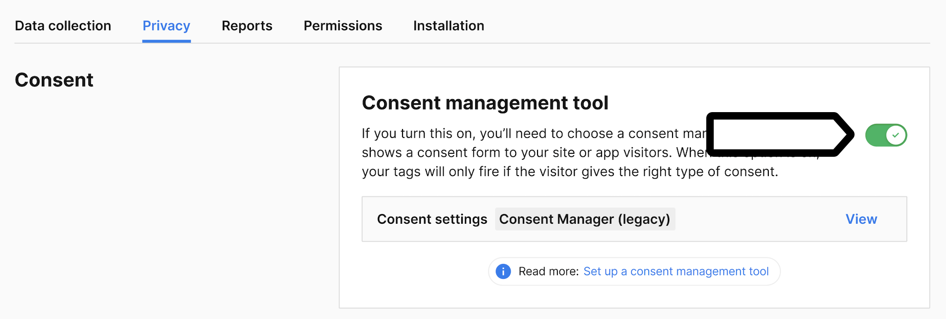 Turn on consent management tool CM legacy in Piwik PRO
