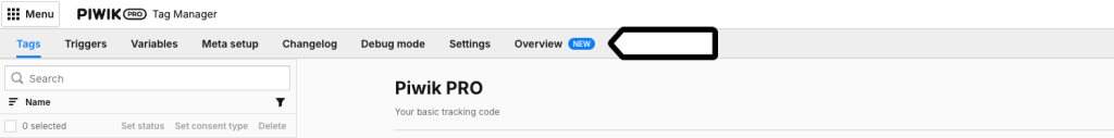 The overview tab in Piwik PRO Tag Manager
