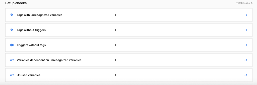 Setup checks for tags, triggers and variables relations in Piwik PRO Tag Manager
