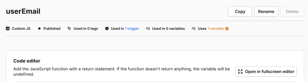 variable details in Piwik PRO Tag Manager