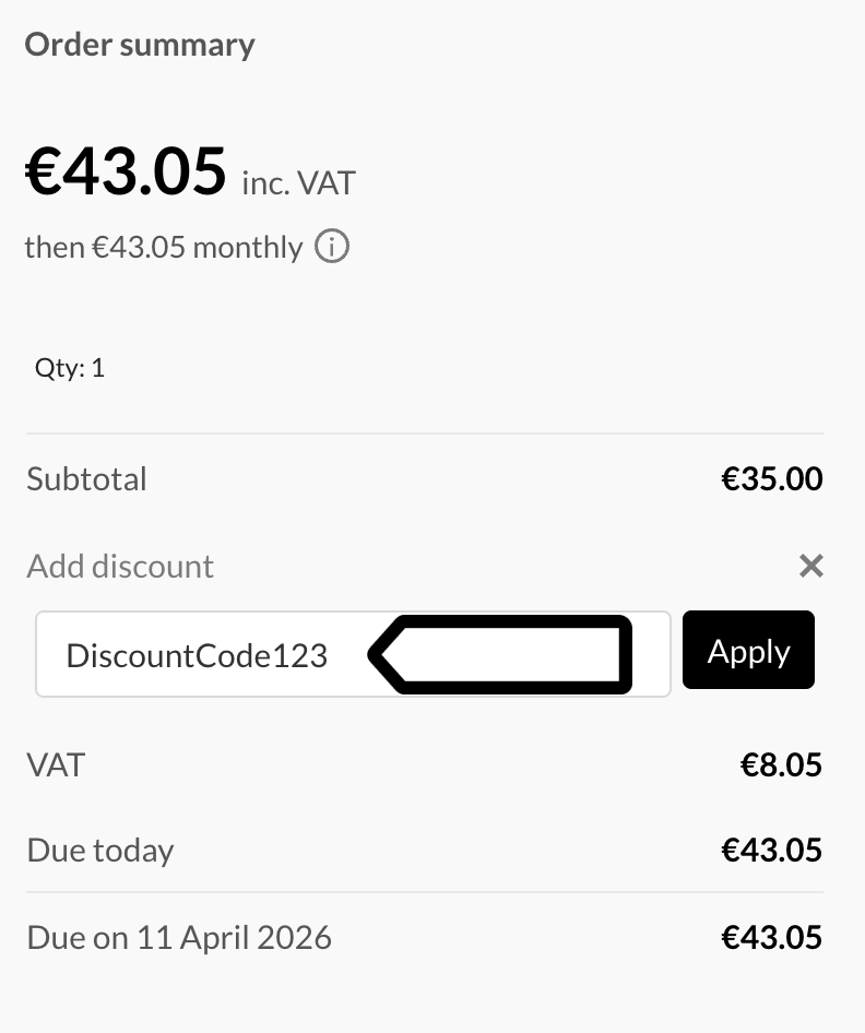 Add a discount code in Piwik PRO subscription checkout
