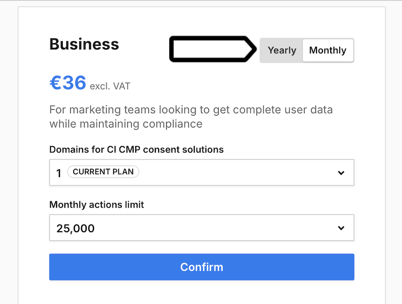 Business plan PP monthly in the Piwik PRO Analytics Suite
