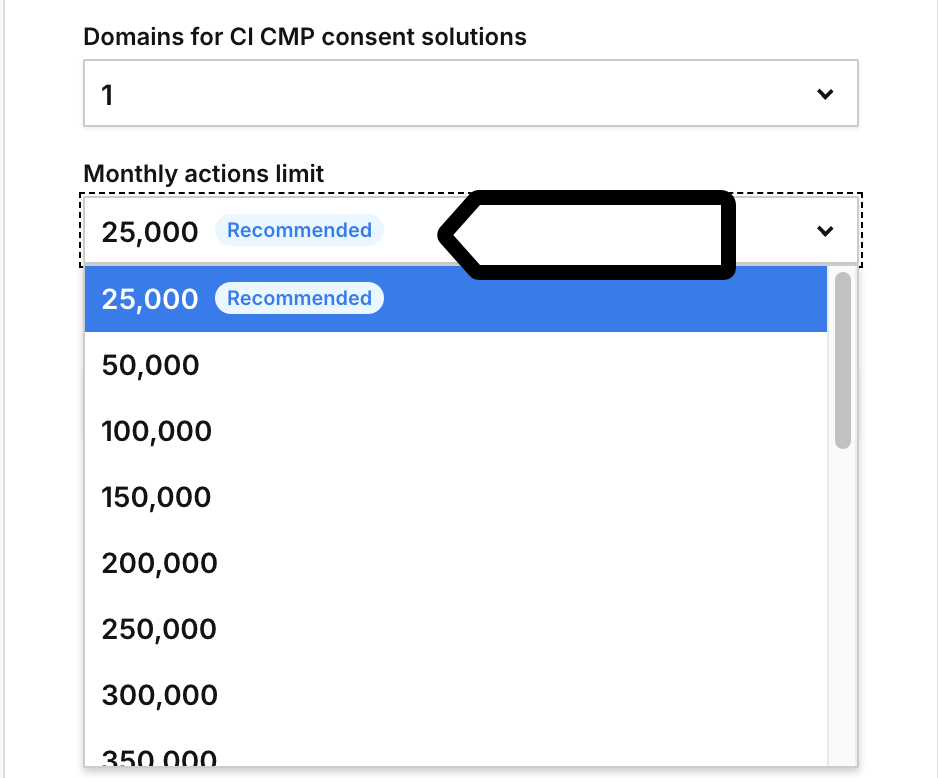 Choosing monthly tracked actions in Piwik PRO Business plan
