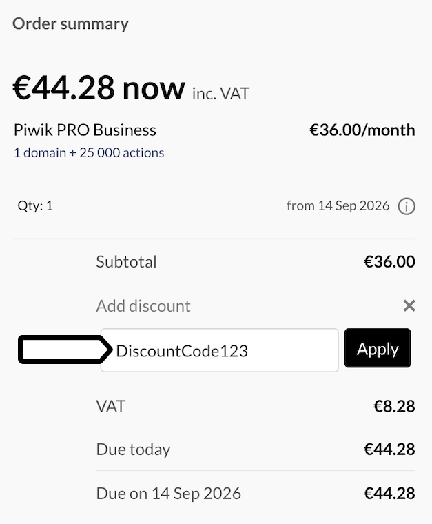 Add a discount code in Paddle for a Piwik PRO subscription