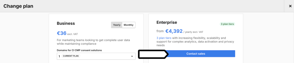 Piwik PRO pricing plan selection in the app
