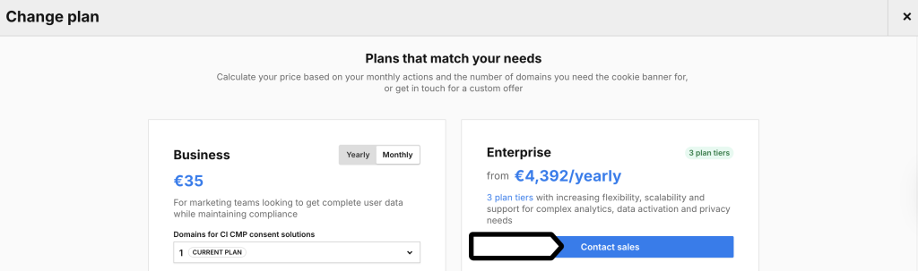 contact sales button to upgrade your Piwik PRO plan