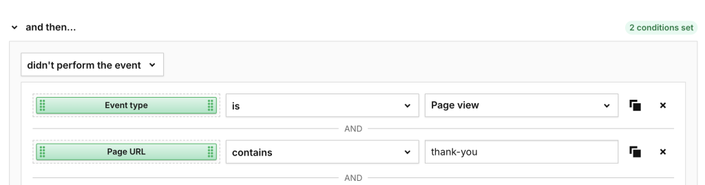 didn't complete the checkout - condition in audience building in Piwik PRO
