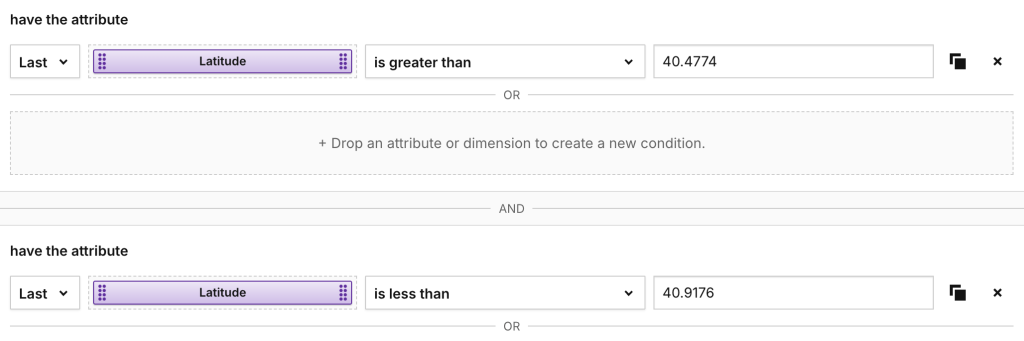 latitude settings as conditions in Piwik PRO audience _geotargeting
