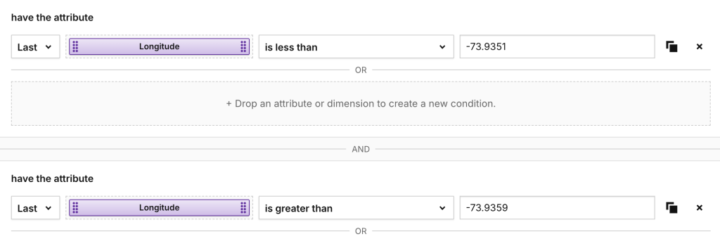 longitude settings for geotargeting audience in Piwik PRO Data Activation
